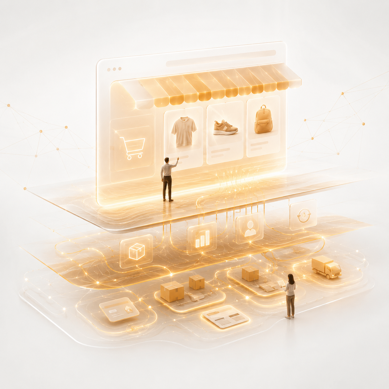 AI generated image showing a storefront on top of infrastructure - Total Commerce