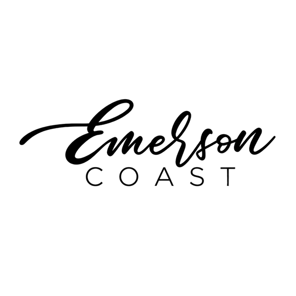 Black 'Emerson Coast' logo on a white background