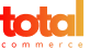 The logo for 'total commerce' is displayed in orange and white text on a solid black background.