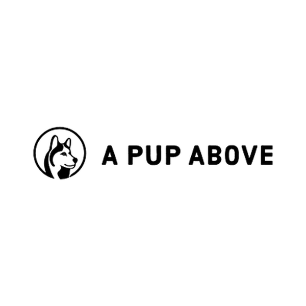 A pup above logo in black