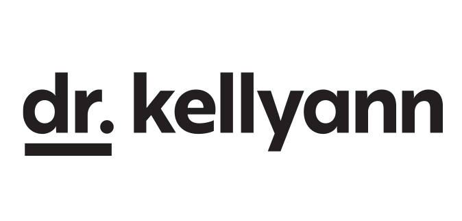Black 'dr. kellyann' logo on a white background