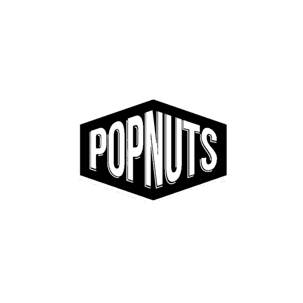 Black and white logo of 'POPNUTS' on a white background